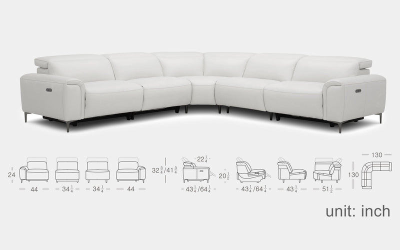 Girasole 5pc Modern Motion Reclining Sectional