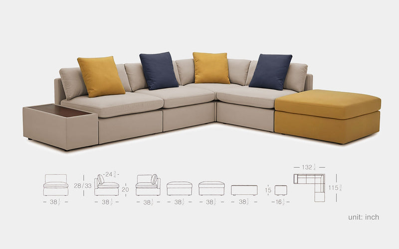 Dente di Leone 6pc Modular Modern Fabric Sectional Sofa